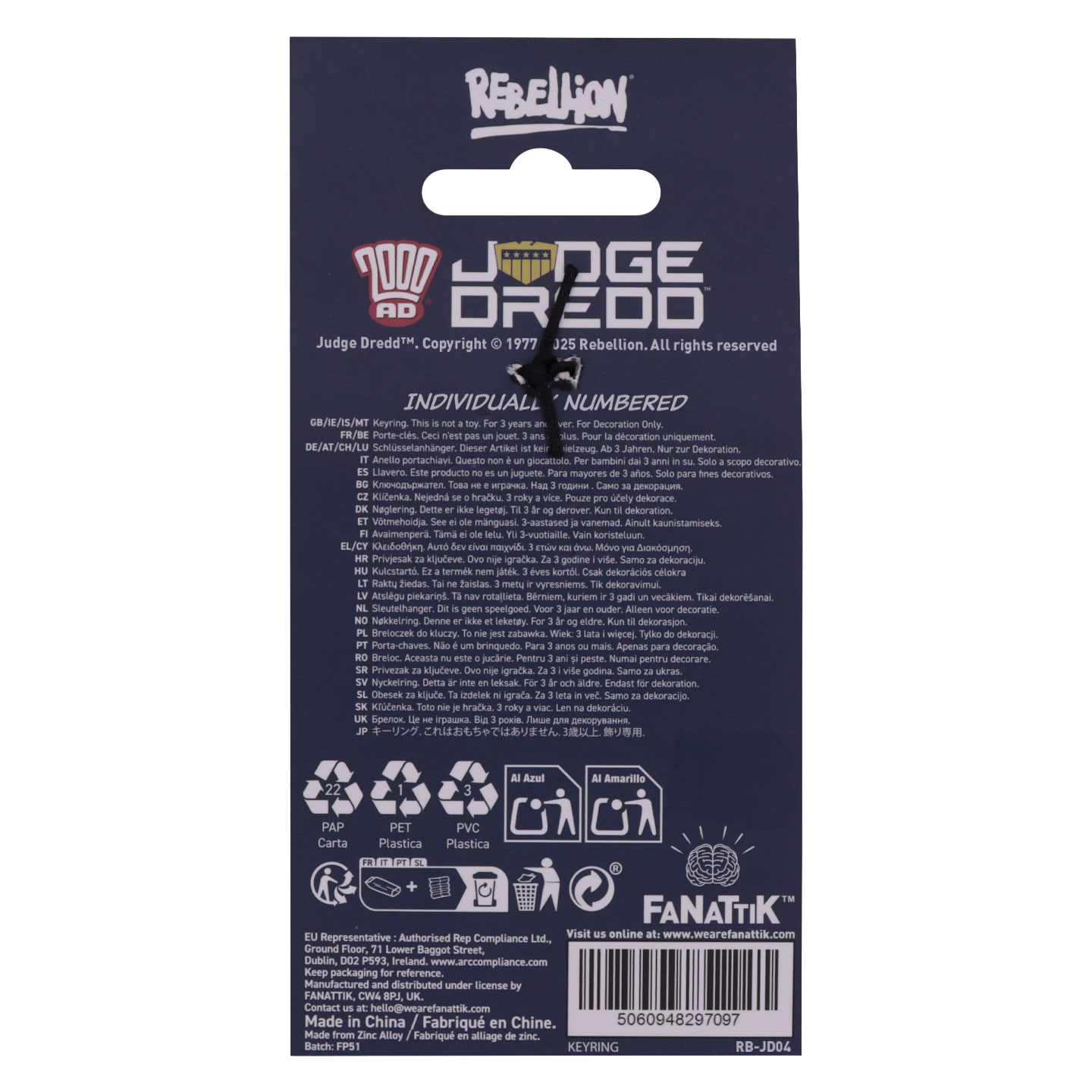 2000 AD Judge Dredd Badge Keyring