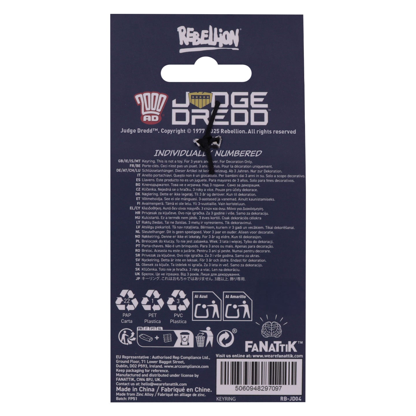 2000 AD Judge Dredd Badge Keyring