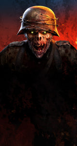Horror-themed image with a zombie soldier in a war setting
