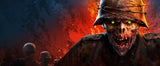 Horror-themed image with a zombie soldier in a war setting