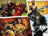 Comic book style illustration with characters in dynamic poses and vibrant colors.