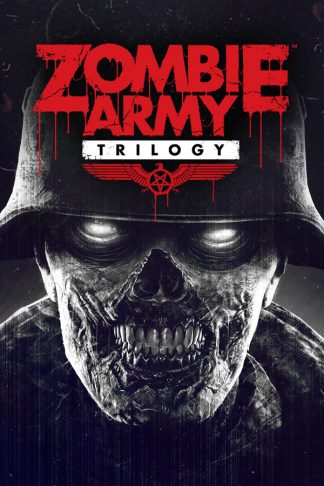 Zombie army: Trilogy poster depicting an undead soldier in black and white. The game title is below in red caps