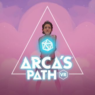 Game cover of Arca's Path VR featuring Arca standing in front of a pink sky