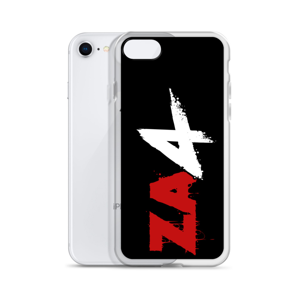 Image of a Black Phone Case with red and white Zombie Army 4 logo