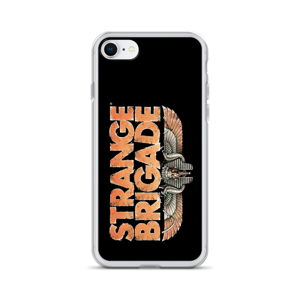 Image of a Black Phone Case with Orange Strange Brigade winged Pharoah's head logo