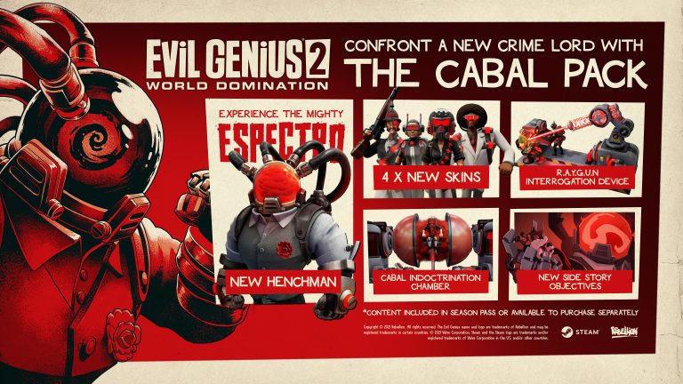 Outline of Evil Genius 2 - The Cabal Pack DLC content featuring henchman Espectro