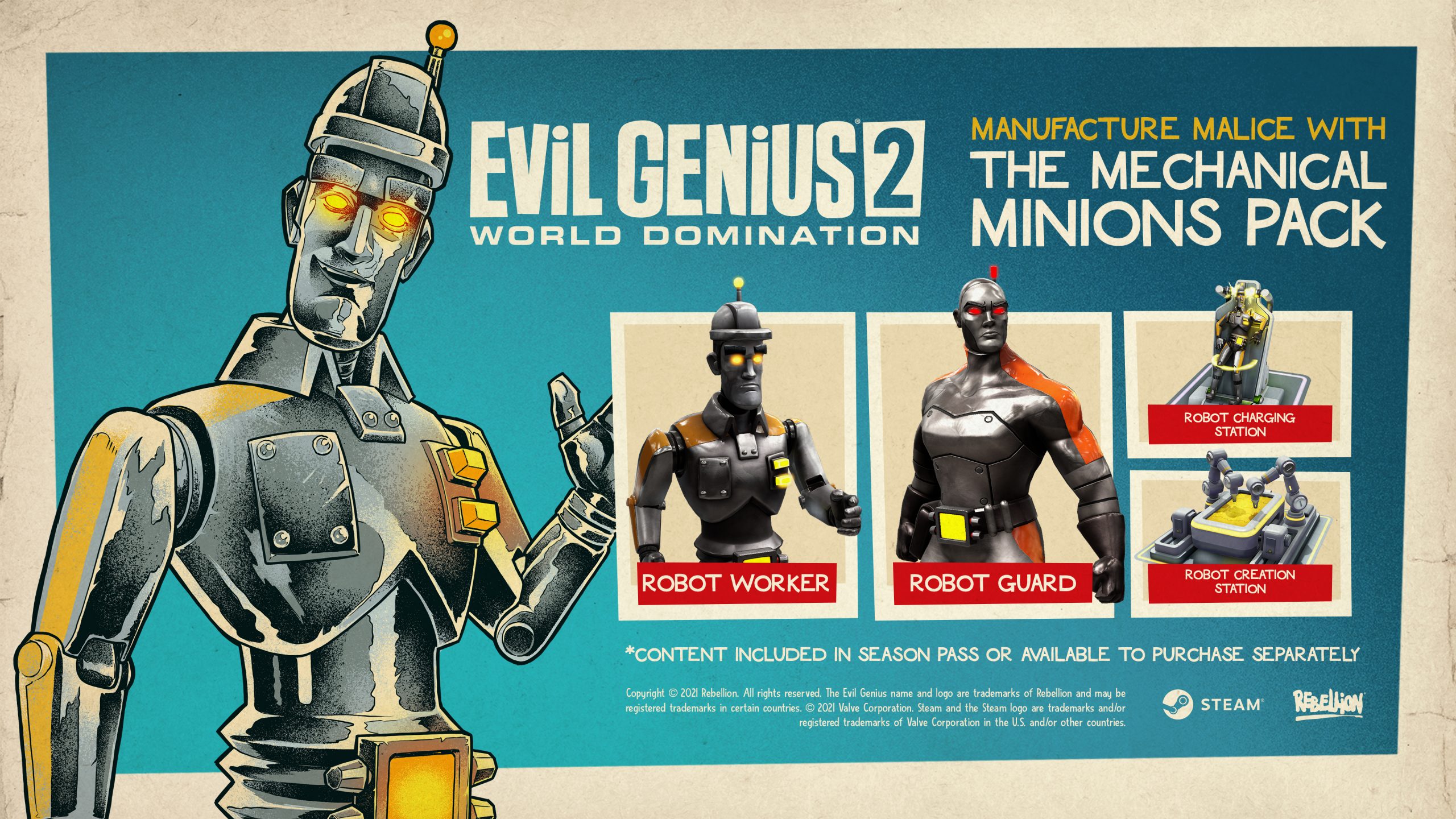 Image of Evil Genius 2 'Machanical Minions' Downloadable content, content included with season pass or can be purchased seperately