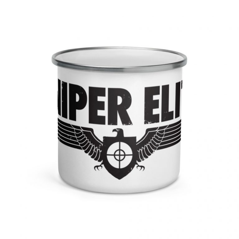 Enamel mug (white) with Sniper Elite logo (black)