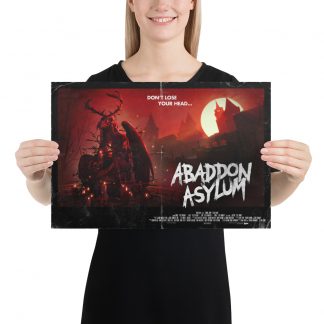 Model holding 12 x 18 poster of Zombie Army 4 Abaddon Asylum level art
