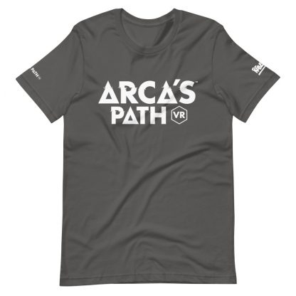 T-shirt in asphalt featuring Arca's Path VR art