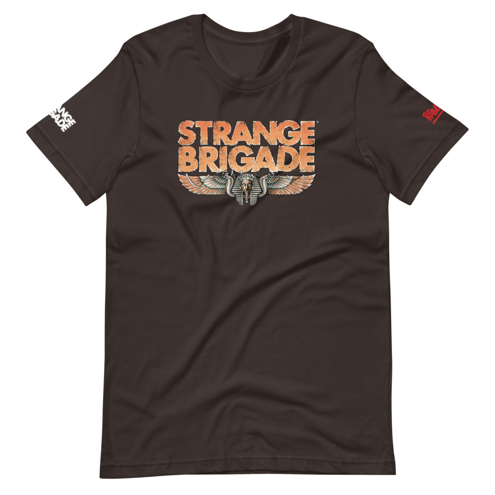 T-shirt in brown featuring Strange Brigade logo