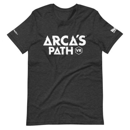 T-shirt in dark grey heather featuring Arca's Path VR art