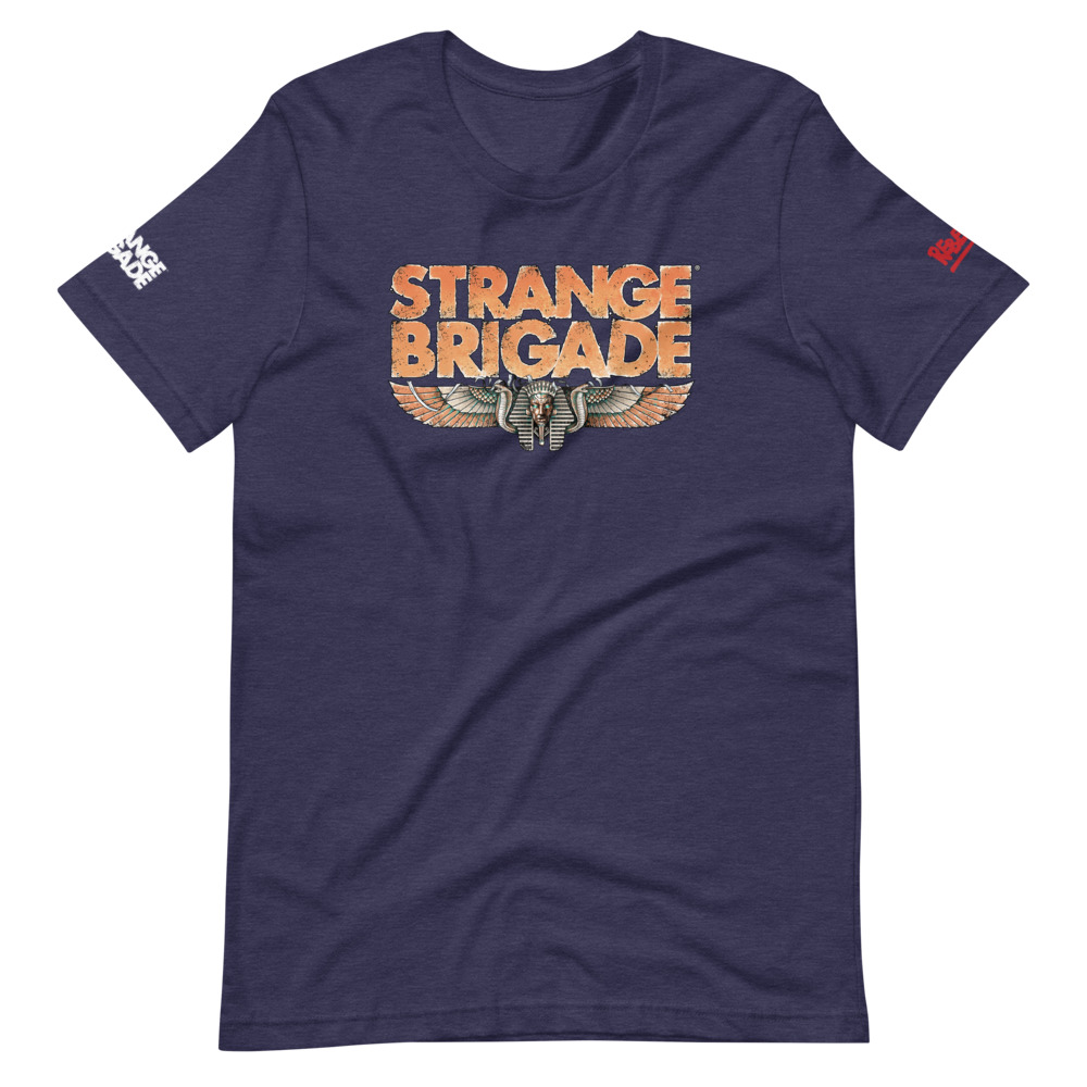 T-shirt in heather midnight navy featuring Strange Brigade logo