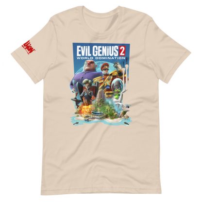 T-shirt in cream featuring Evil Genius 2 characters