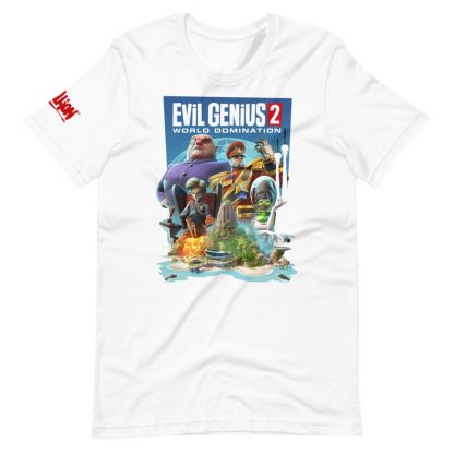 T-shirt in white featuring Evil Genius 2 characters