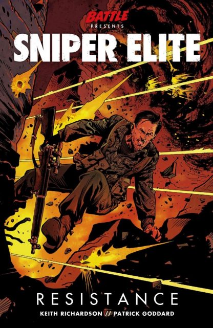Cover art for Sniper Elite Resistance featuring Karl Fairburne leaping from an explosion