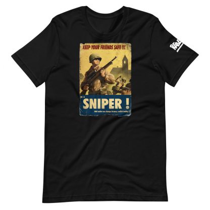 T-shirt in black featuring a propaganda recruitment poster to become a sniper