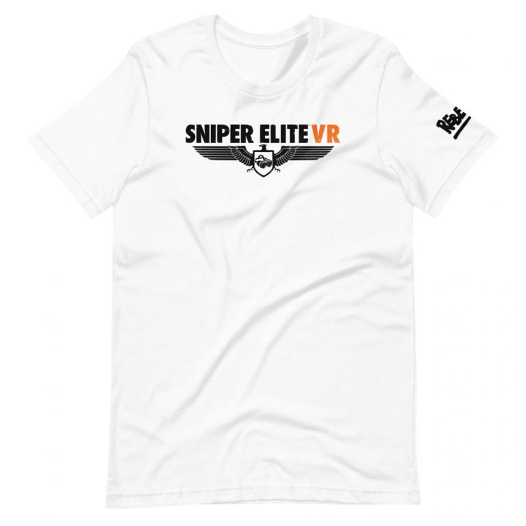 T-shirt in white featuring Sniper Elite VR logo