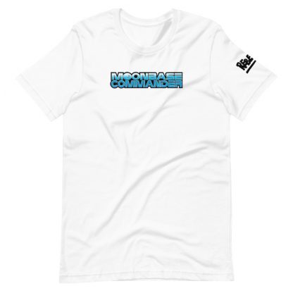 T-shirt in white featuring Moonbase Commander logo