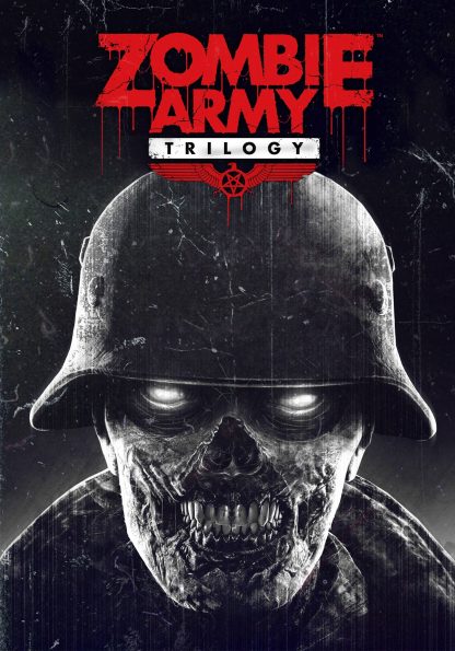 Box art of Zombie Army Trilogy video game featuring zombie wearing a military helmet
