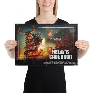 Female model holding Hell's Cauldron small poster