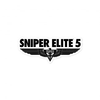 White sticker with the Sniper Elite logo in Black