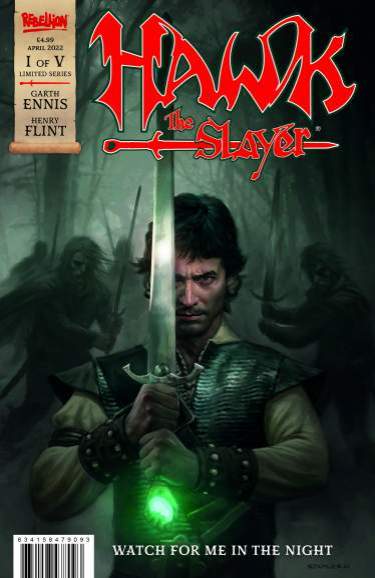 Cover image of Hawk The Slayer Issue #1 Comic featuring Hawk holding the Mind Sword
