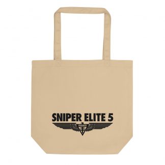 Eco cotton tote bag in beige with Sniper Elite 5 logo in black