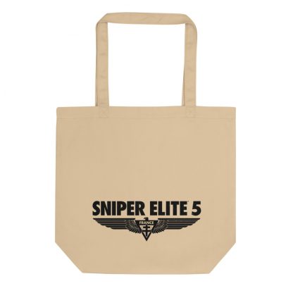 Eco cotton tote bag in beige with Sniper Elite 5 logo in black