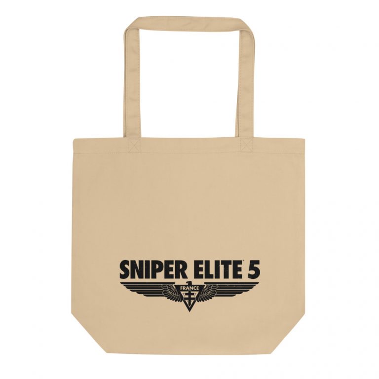 Image of a Eco cotton tote bag in beige with Sniper Elite 5 logo in black
