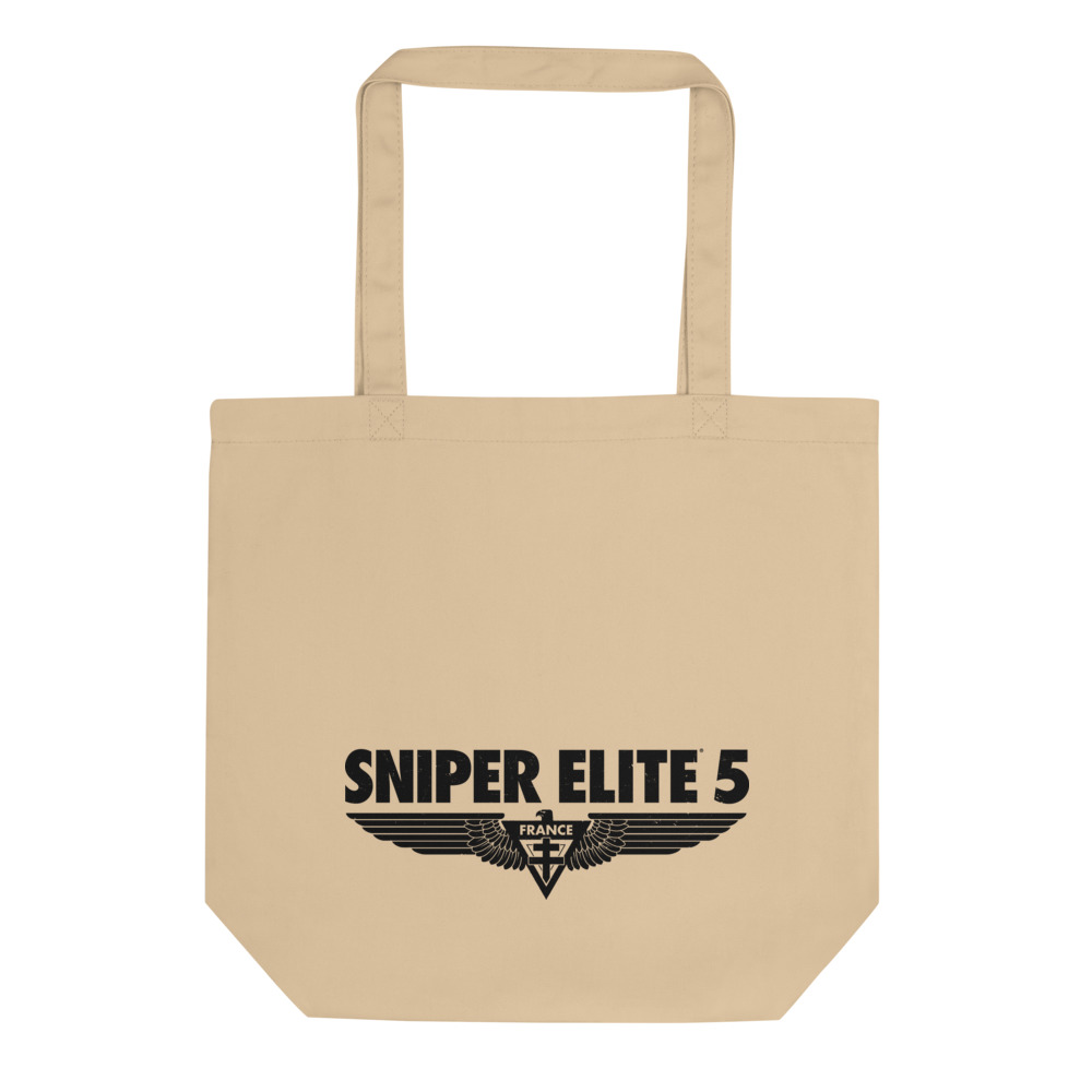 Image of a Eco cotton tote bag in beige with Sniper Elite 5 logo in black