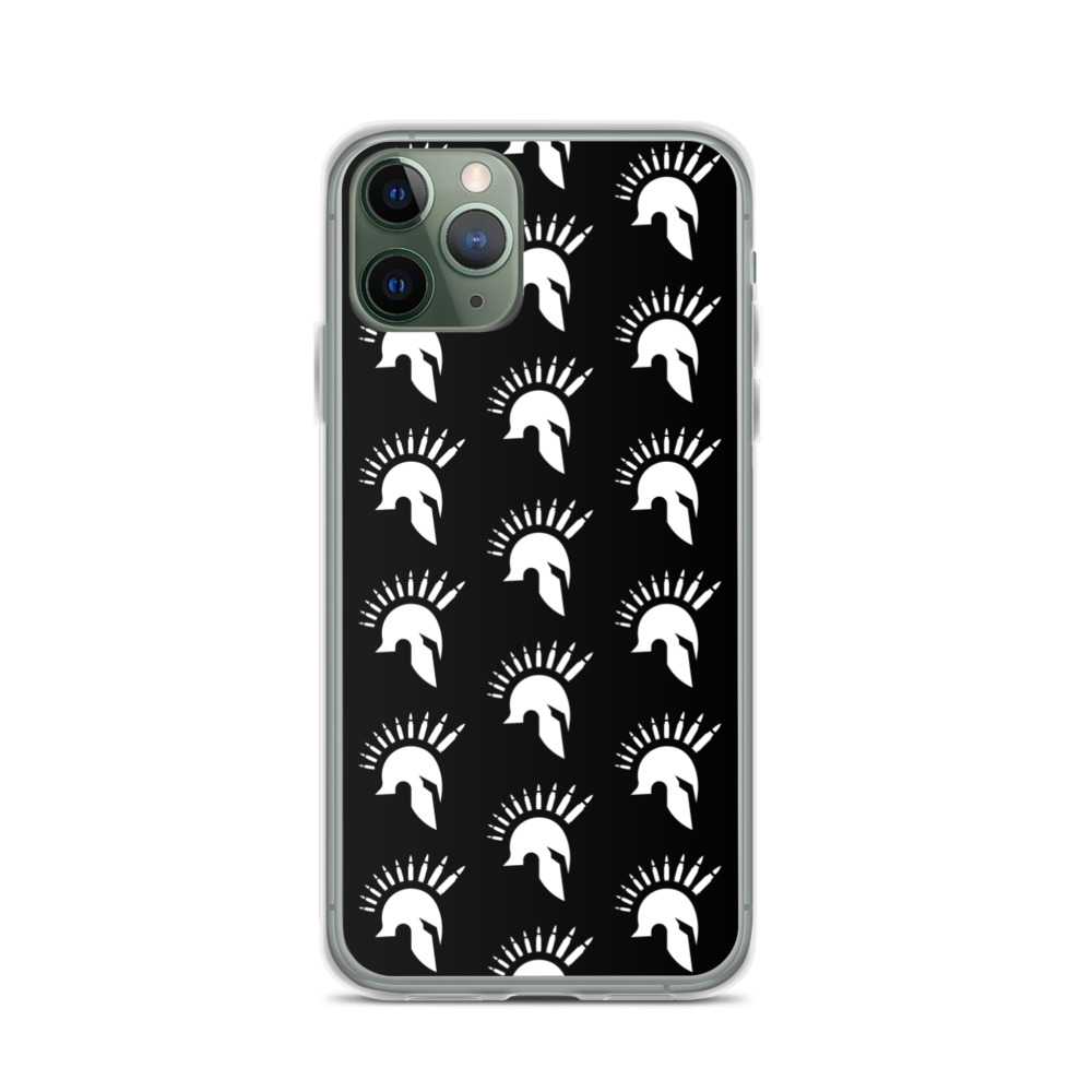 Image of a black Sniper Elite 5 iphone 11 pro case with the Warriors faction emblem going down the case in three rows