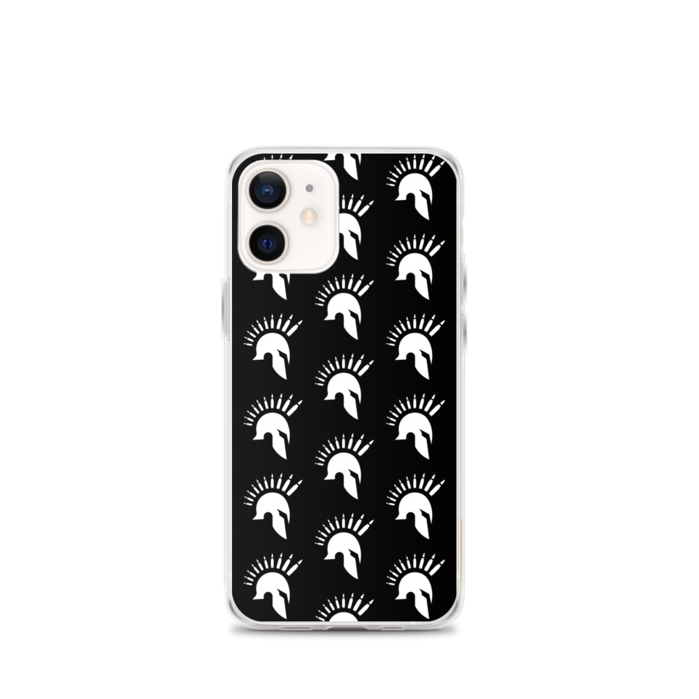 Image of a black Sniper Elite 5 iphone 12 mini case with the Warriors faction emblem going down the case in three rows