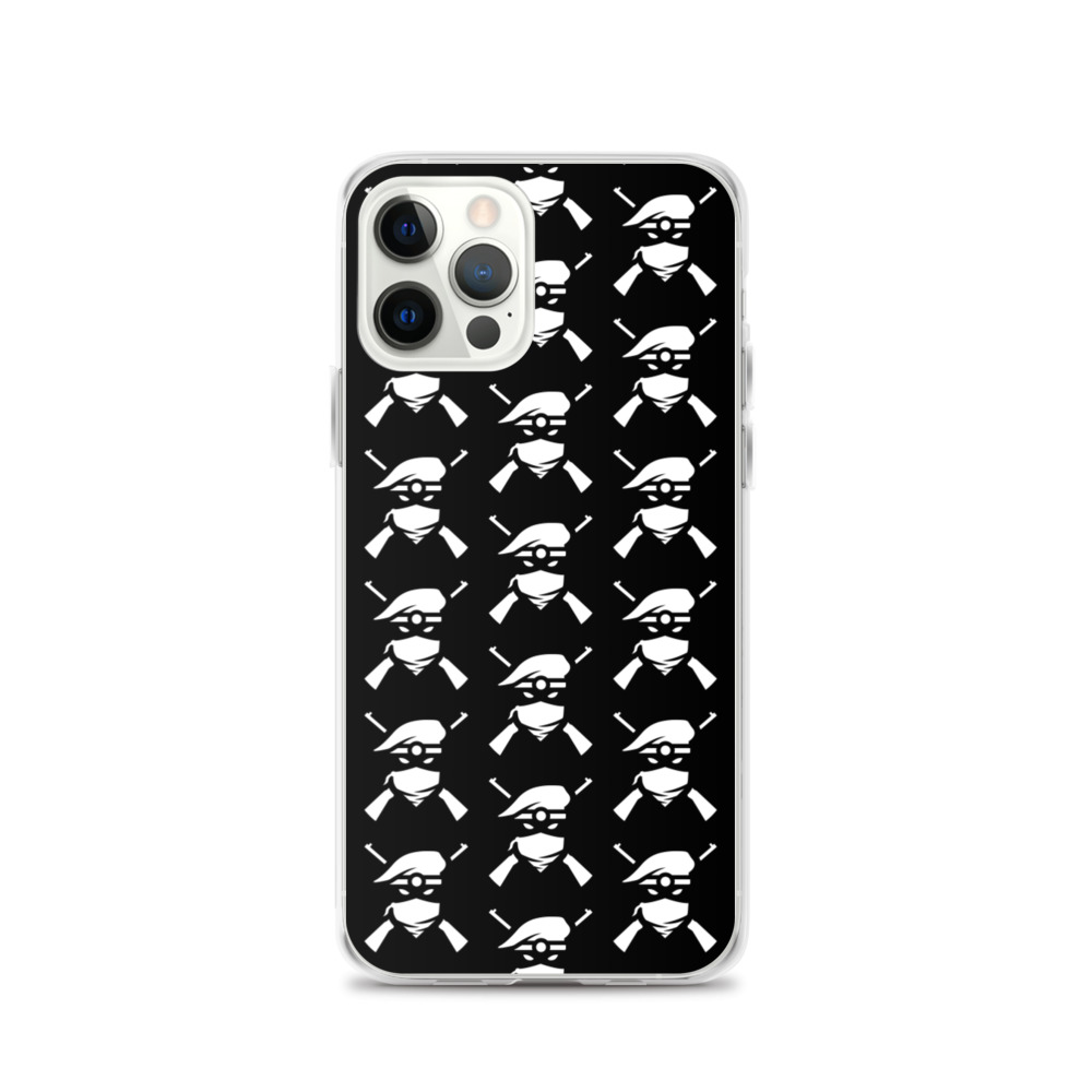 Image of a black Sniper Elite 5 iphone 12 pro case with the Renegades faction emblem going down the case in three rows