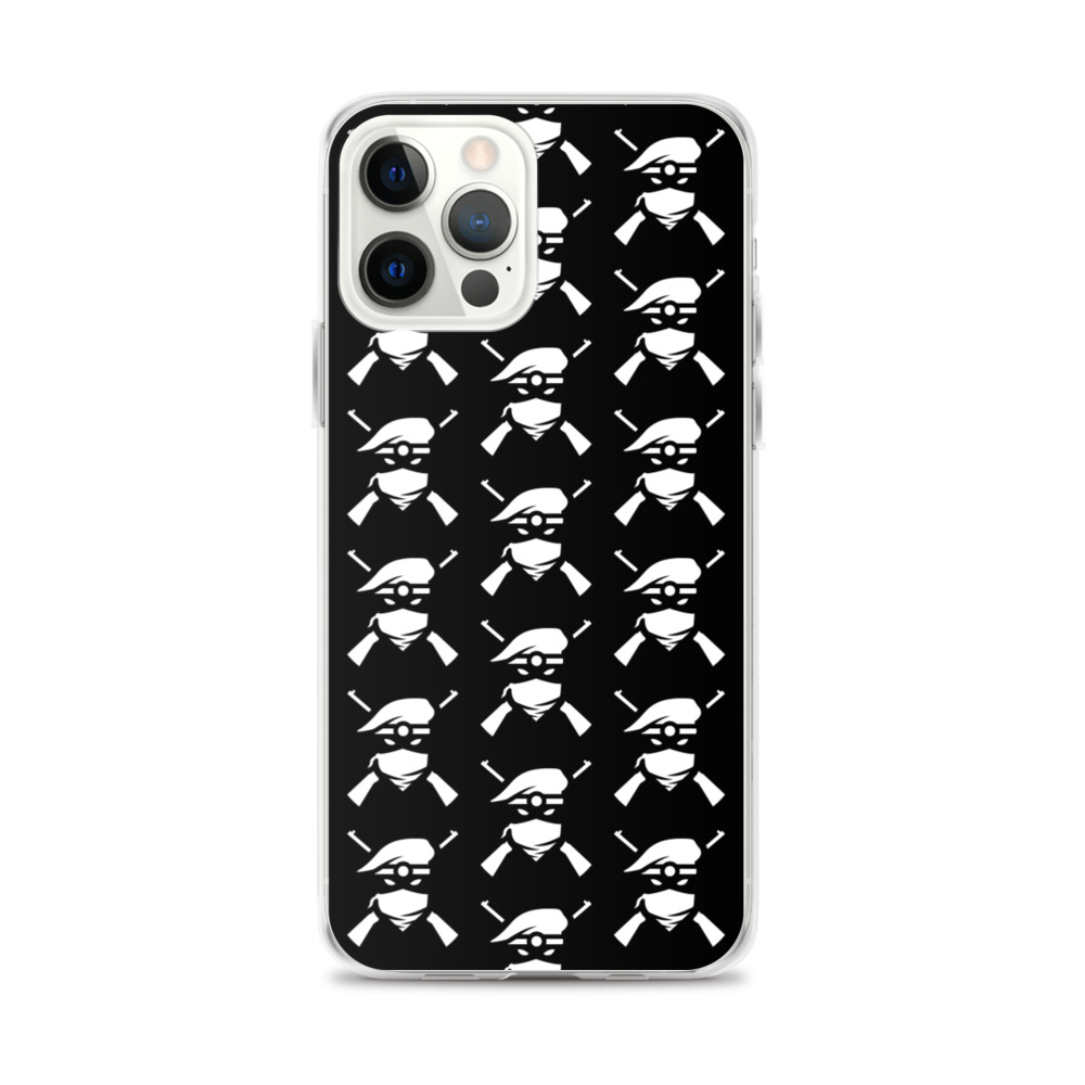 Image of a black Sniper Elite 5 iphone 12 pro max case with the Renegades faction emblem going down the case in three rows