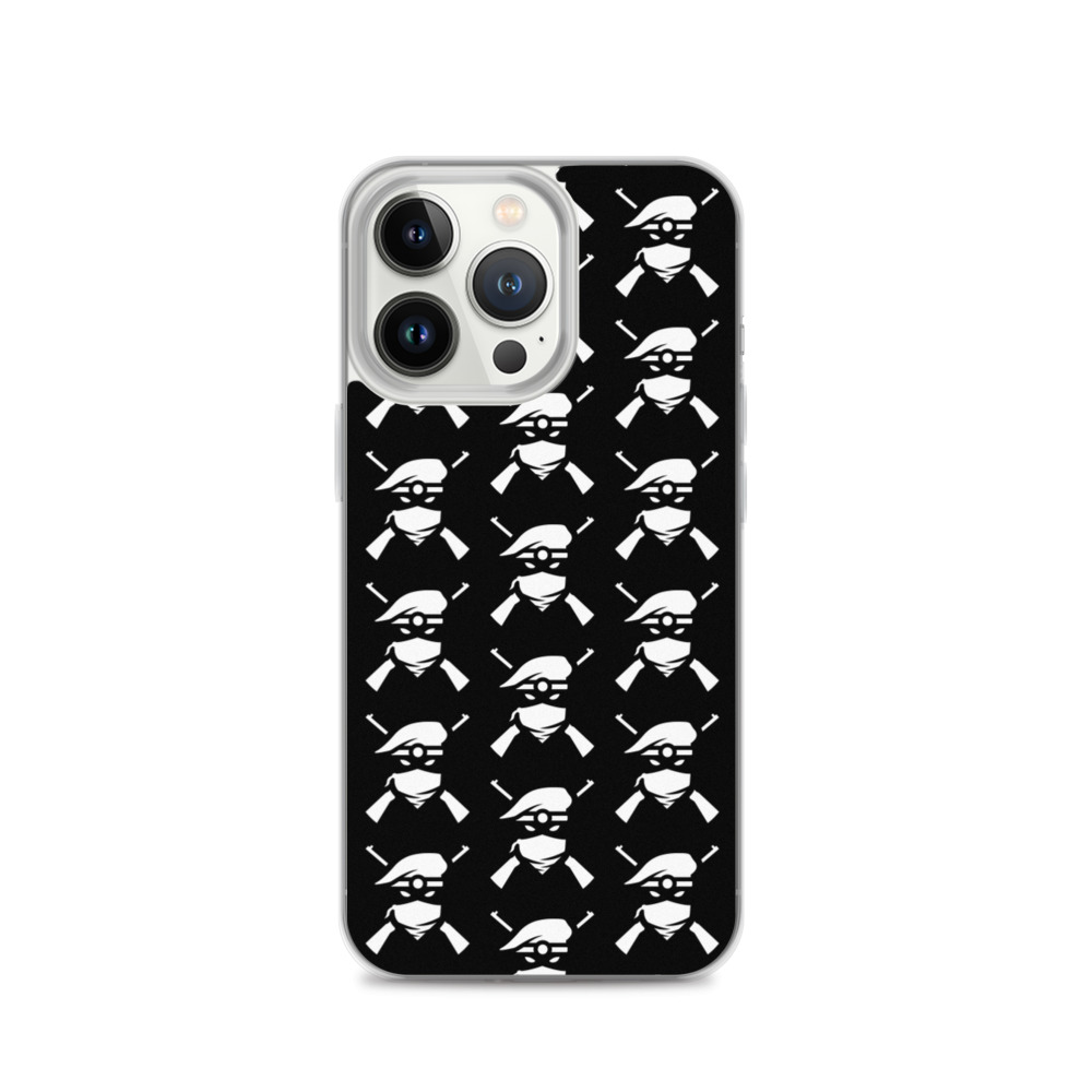Image of a black Sniper Elite 5 iphone 13 pro case with the Renegades faction emblem going down the case in three rows