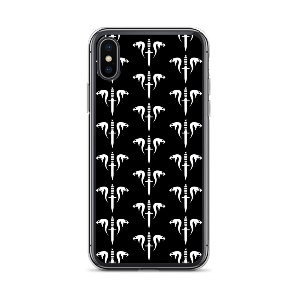 Image of a black Sniper Elite 5 iphone x - xs case with the Mercenaries faction emblem going down the case in three rows