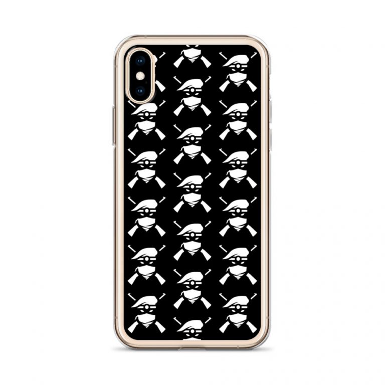 Image of a black with gold boarder Sniper Elite 5 iphone x - xs case with the Renegades faction emblem going down the case in three rows
