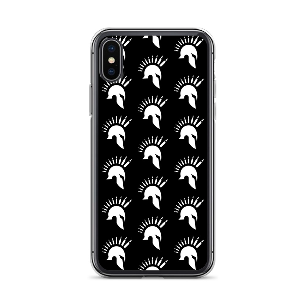 Image of a black Sniper Elite 5 iphone x - xs case with the Warriors faction emblem going down the case in three rows