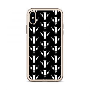 Image of a black with gold boarder Sniper Elite 5 iphone x - xs case with the Commandos faction emblem going down the case in three rows