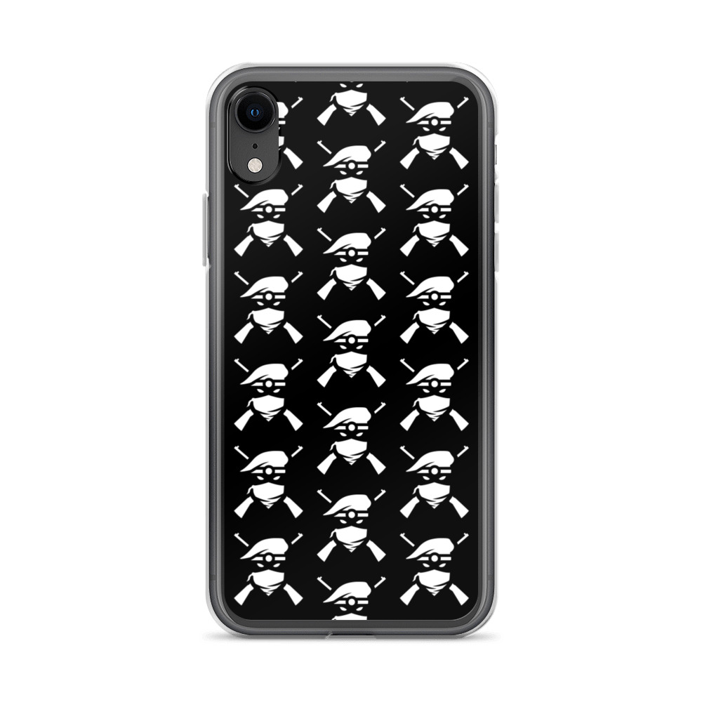 Image of a black Sniper Elite 5 iphone xr case with the Renegades faction emblem going down the case in three rows