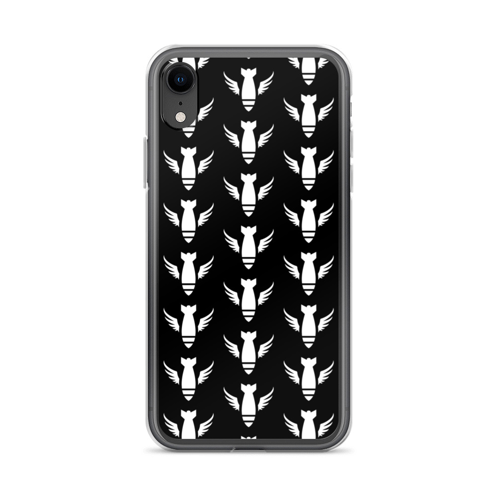 Image of a black Sniper Elite 5 iphone xr case with the Commandos faction emblem going down the case in three rows