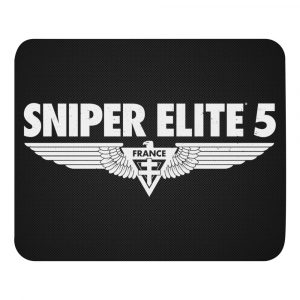 Image of a Black mousepad featuring Sniper Elite 5 logo in white