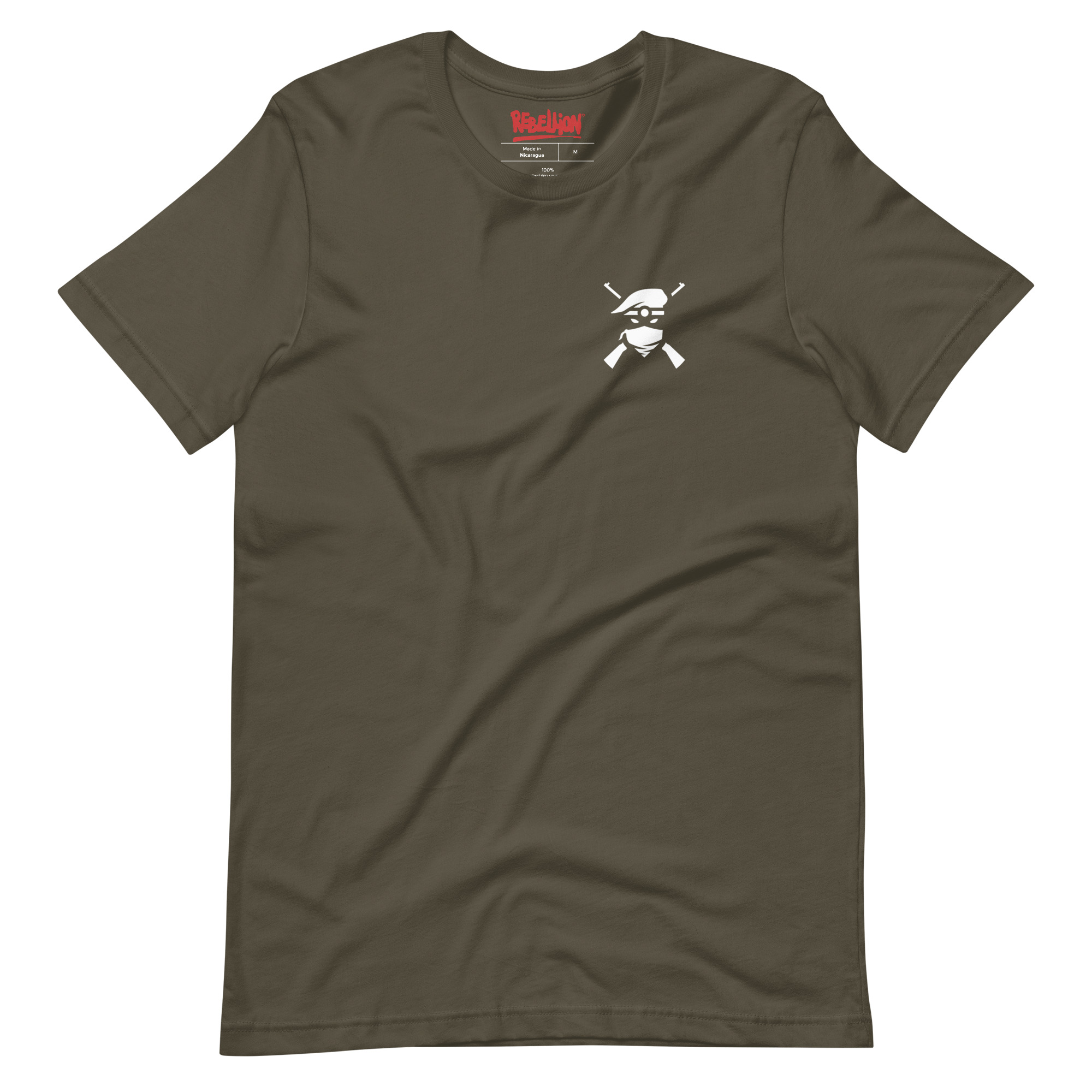 Image of a brown coloured Sniper Elite 5 t-shirt featuring a small Renegades emblem on the left breast pocket