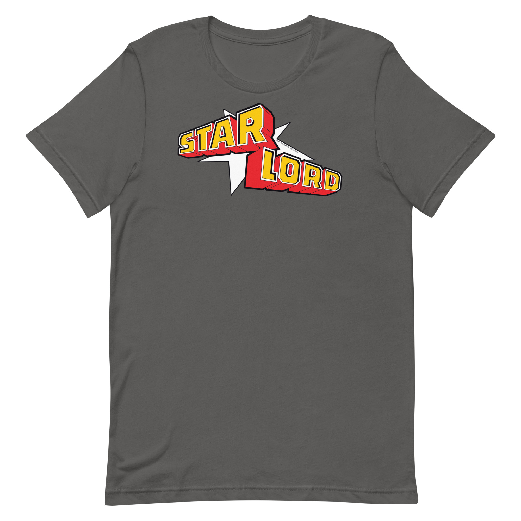 Image of a Asphalt coloured Star Lord t-shirt featuring a large Star Lord logo in the middle