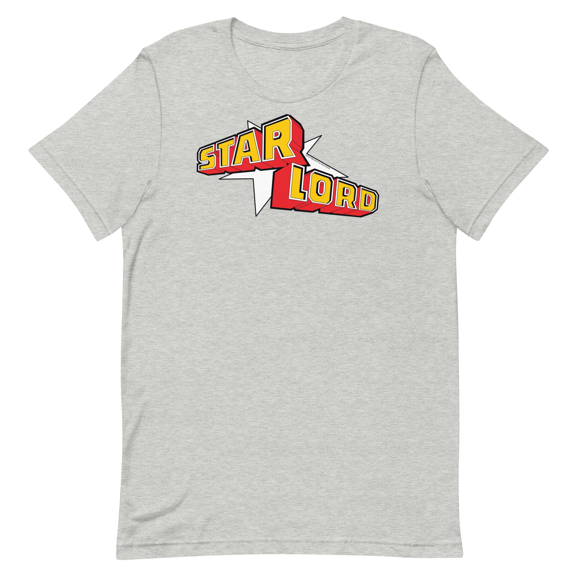 Image of a Athletic Heather coloured Star Lord t-shirt featuring a large Star Lord logo in the middle
