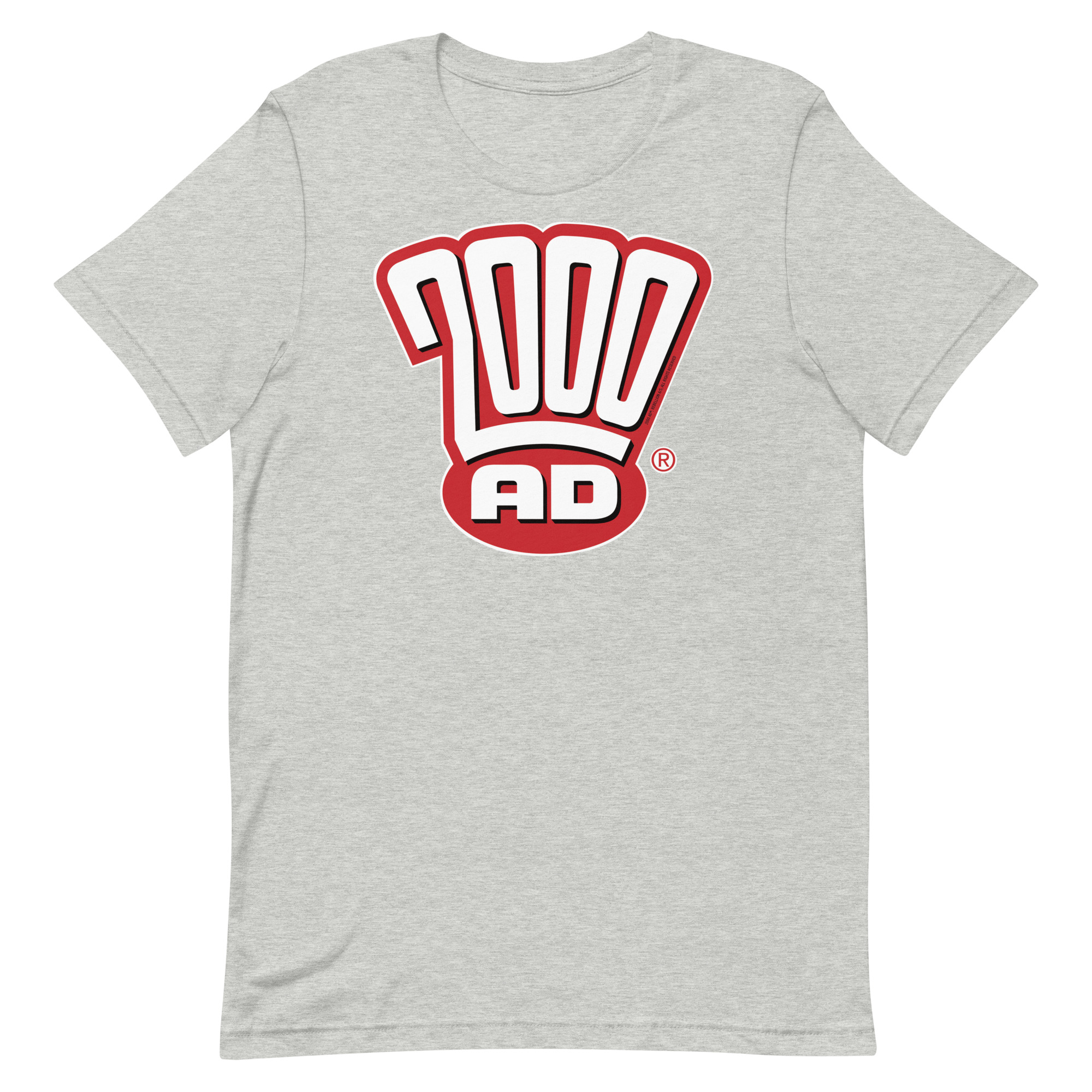 Image of a Athletic Heather coloured 2000AD - The Modern Era t-shirt featuring a large 2000AD - The Modern Era logo in the middle
