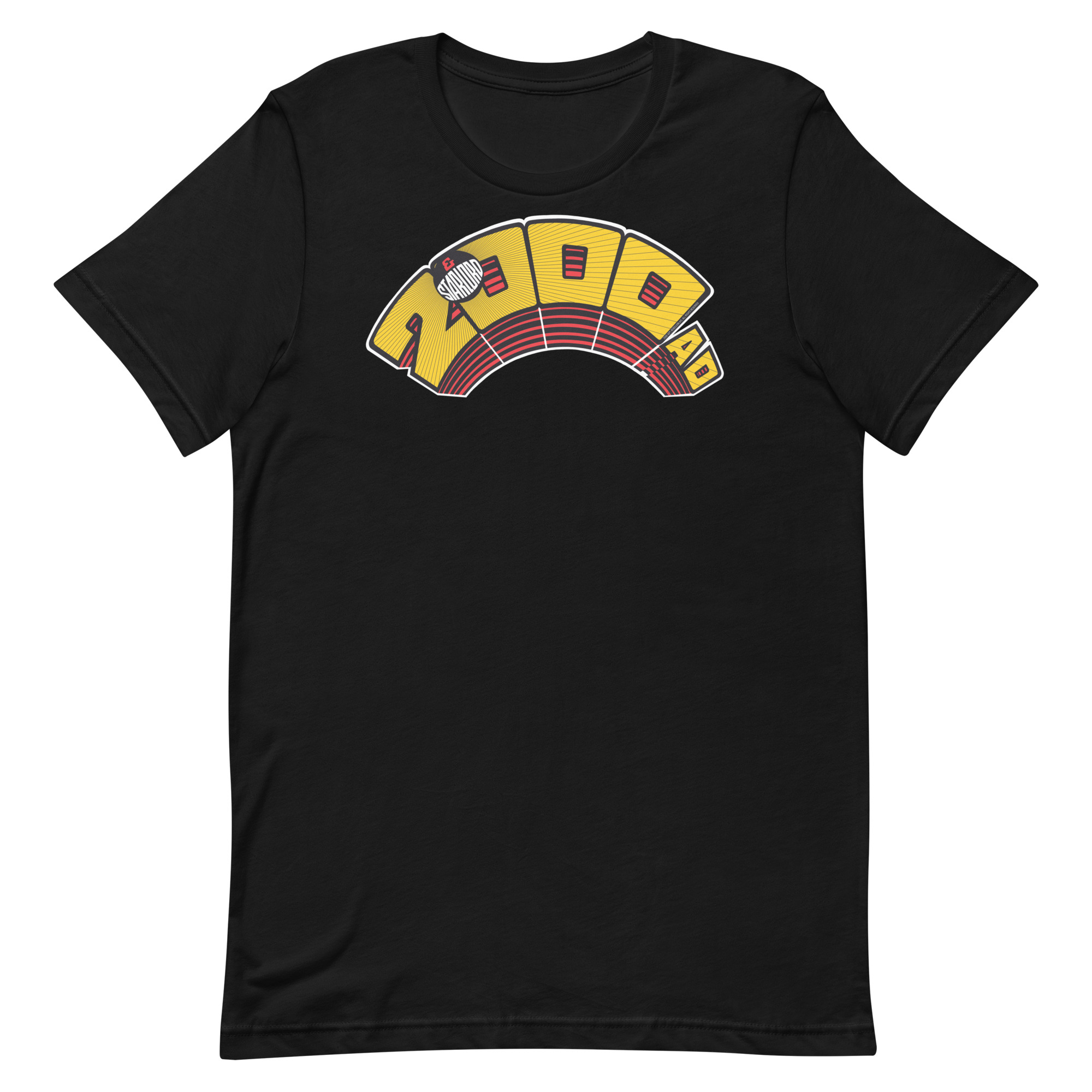 Image of a Black coloured 2000AD Starlord Arch t-shirt featuring a large 2000AD Starlord Arch logo in the middle