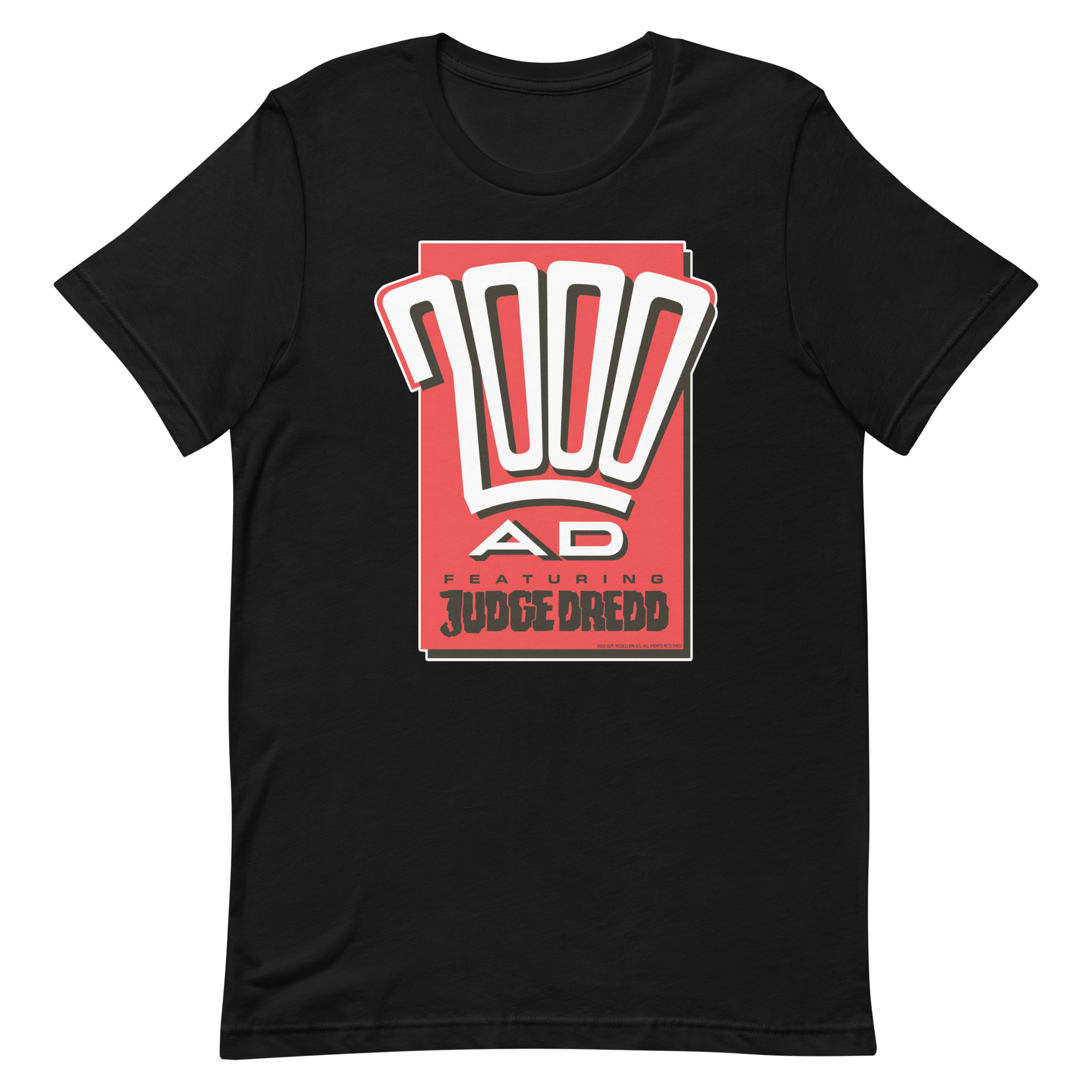 Image of a Black coloured 2000AD - Classic 1990s Fan t-shirt featuring a large 2000AD - Classic 1990s Fan logo in the middle