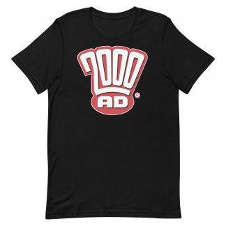 Image of a Black coloured 2000AD - The Modern Era t-shirt featuring a large 2000AD - The Modern Era logo in the middle